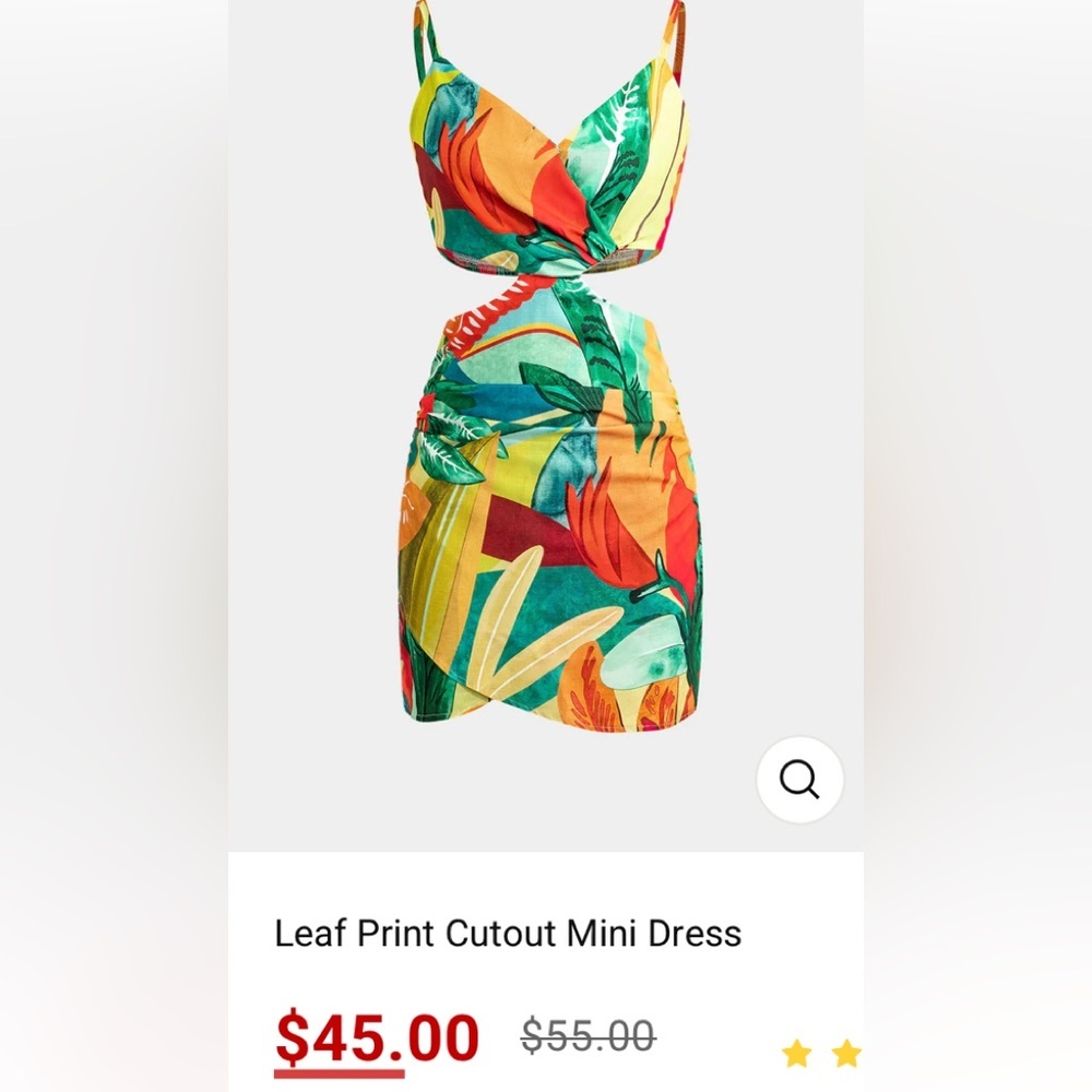 Micas Leaf Print Cutout Mini Dress – Size Medium – NWT!